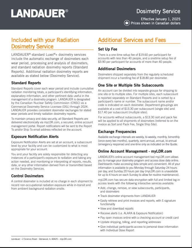 Dosimetry Services Preview - CA