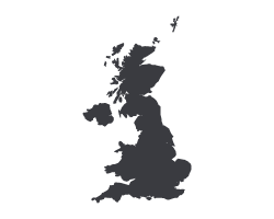 united kingdom graphic representing nationwide coverage of radiation safety and dosimetry technology and compliance solutions