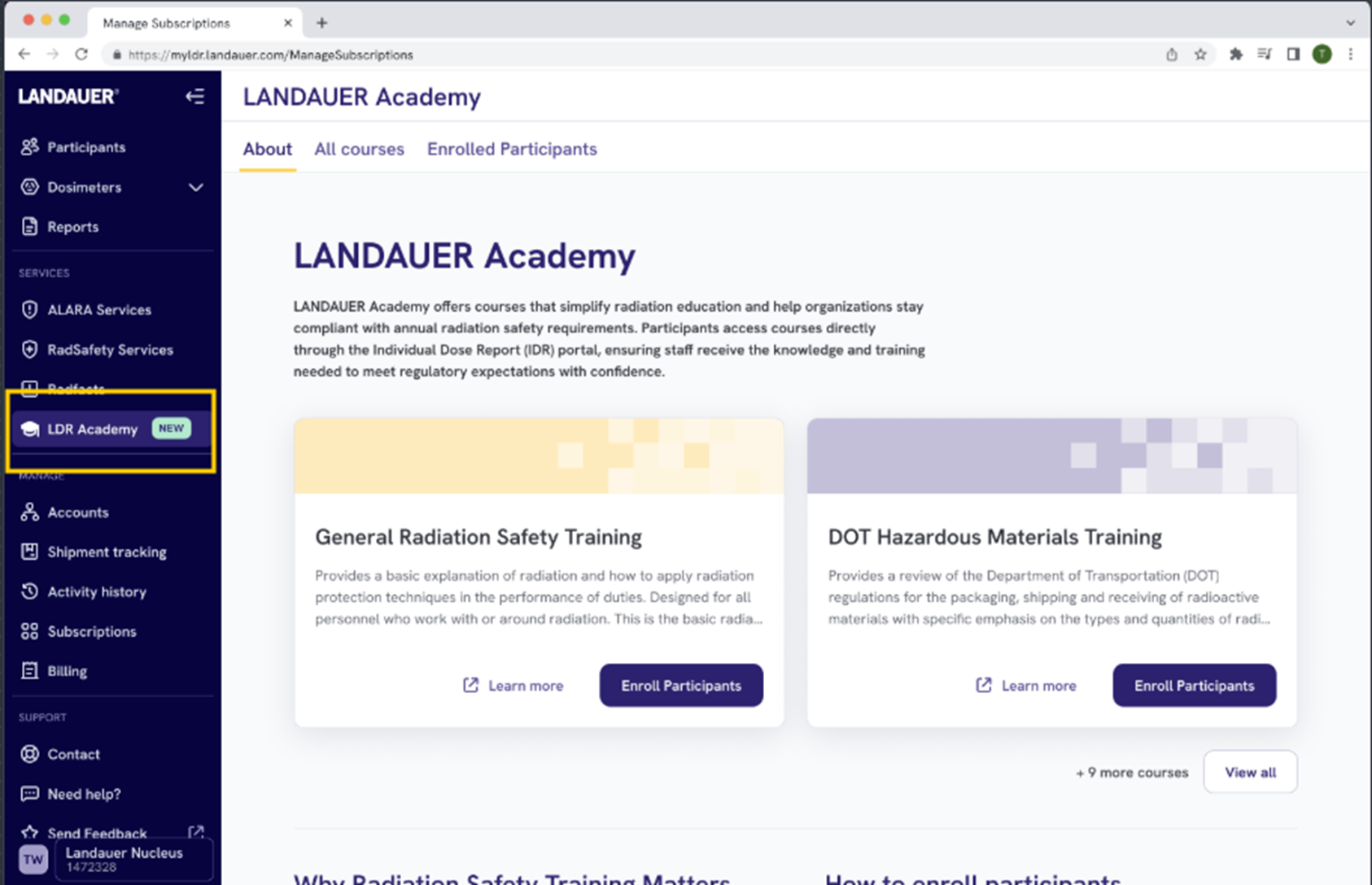 LANDAUER Academy on my LDR screen