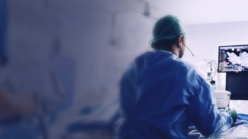 Interventional radiology setting where cardiologist is using an imaging system