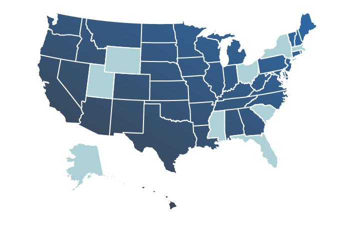 us map showing states requiring shielding design where radiation safety officer support services can help maintain compliance