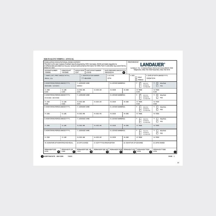 equivalent form 4 annual dosimetry badge report details cumulative dose history and permanent dose for hospital workers