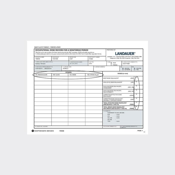 equivalent form 5 termination dosimetry badge report details dose history for last year at location and lifetime dose