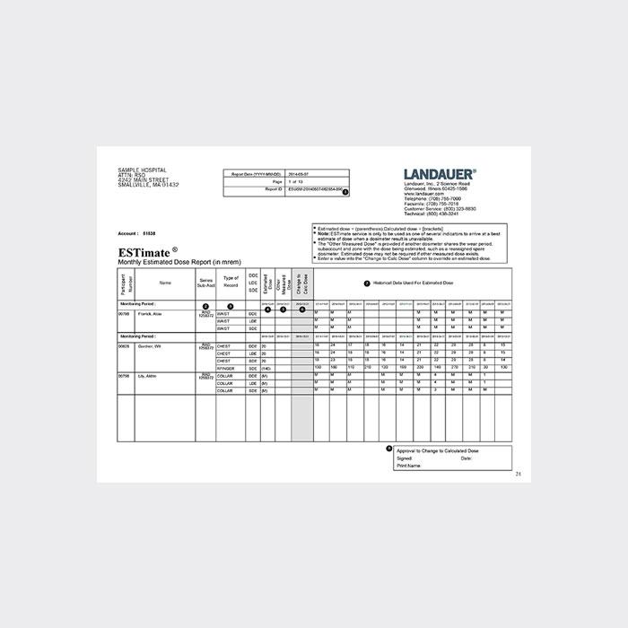 estimate dosimetry badge report displays estimated doses for unretunred dosimeters in health care and hospital settings