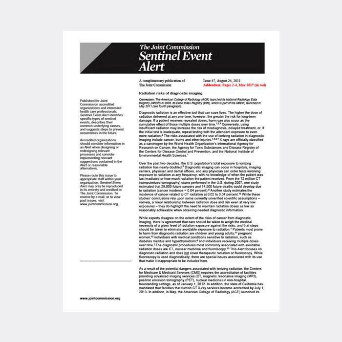 joint commission sentinel event alert number 47 against which landauer will conduct an audit to resolve safety gaps