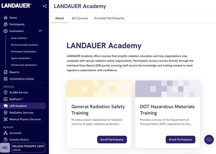 Screenshot of Landauer Academy on myLDR