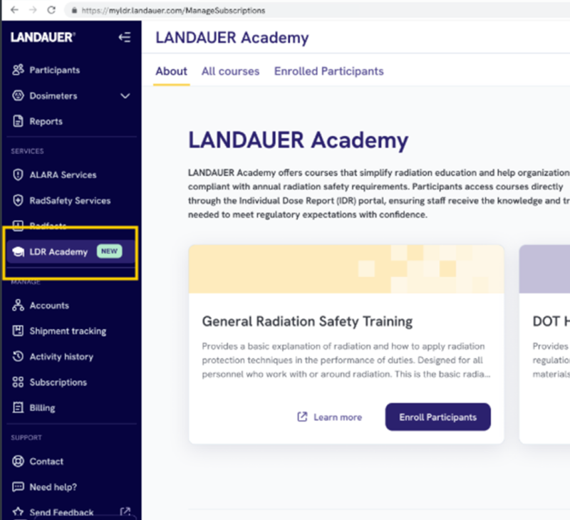 LANDAUER Academy on myLDR screen