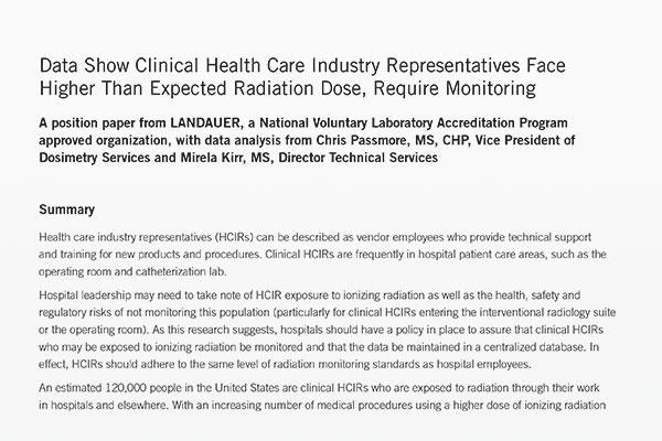 health care industry representatives and radiation dose position paper